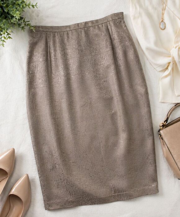 Adrianna Papell Dresses & Skirts - Adrianna Papell Silk Pencil Skirt Size 16 Taupe Textured Sheath Lined Classic